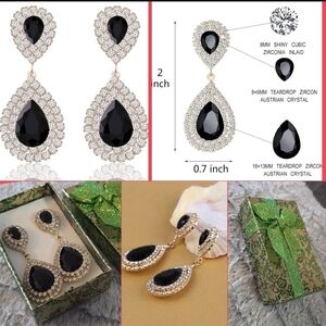 Black and Gold Teardrop Dangle Earrings